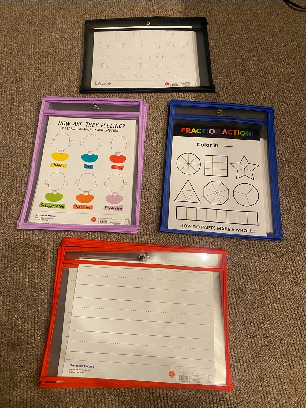 Target Red, Purple, Blue and Black Dry Erase Pockets - Double Sided